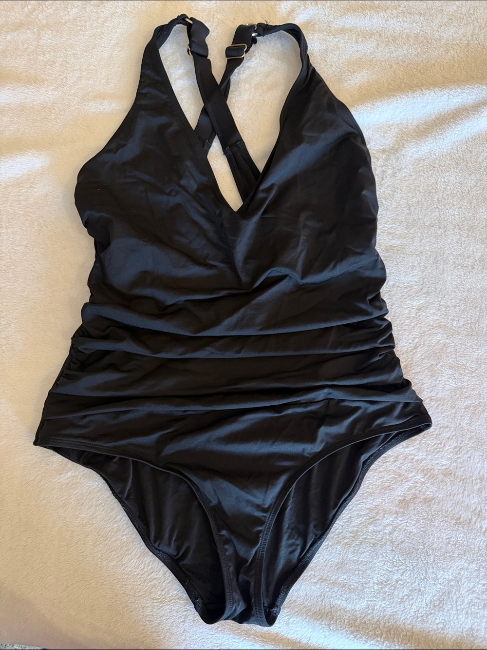 Anne Cole Black V-Neck Ruching One-Piece Swimsuit